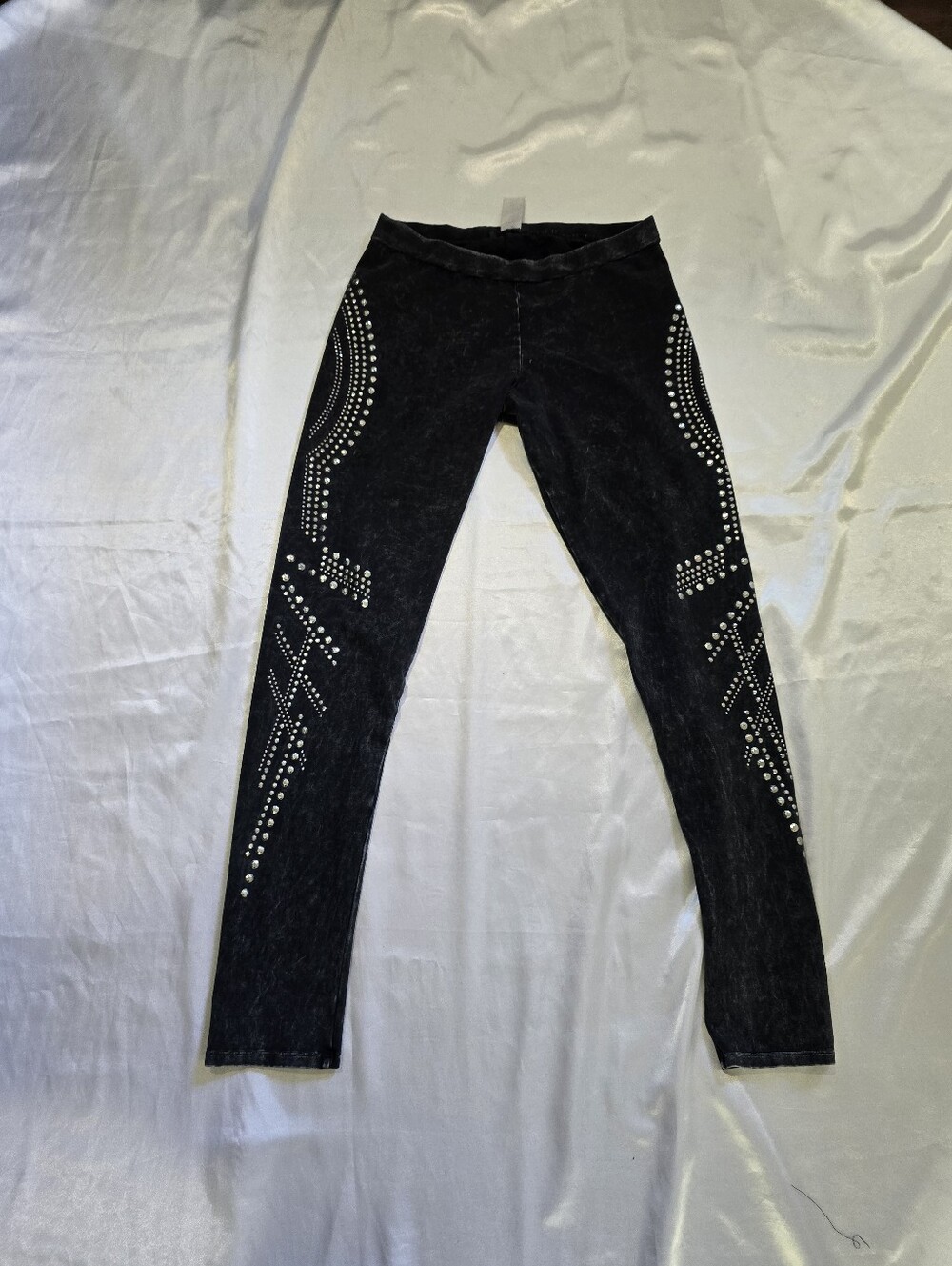 Embellished T Party Fashion Black Studded Jeggings with Silver Accents
